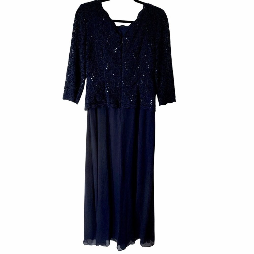 Alex Evenings Dress Womens 8 Maxi Sequin Embellished Wedding Evening Event Blue - Picture 2 of 9